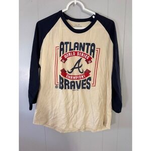 Majestic Threads Raglan Shirt Mens Large Cream Blue Atlanta Braves World Series